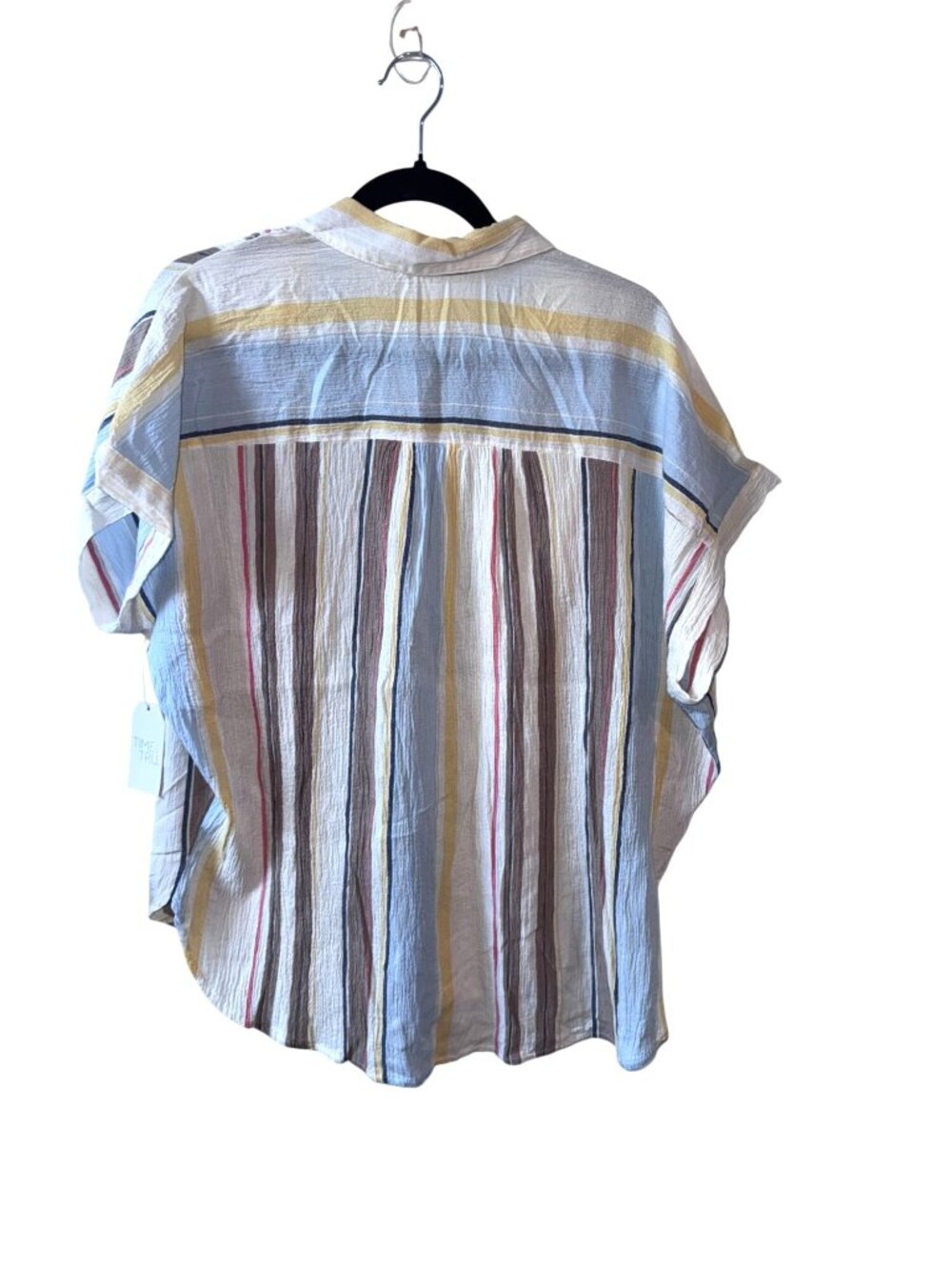 Time And Tru Womens Striped Button-Down Shirt L 100% Cotton Brown Yellow Blue - Picture 4 of 6